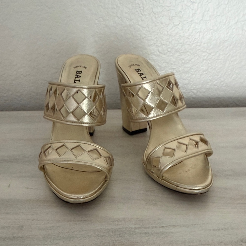 Bally Loysta Gold Women's Heeled Sandals size 41/ 10.5 US made in Italy